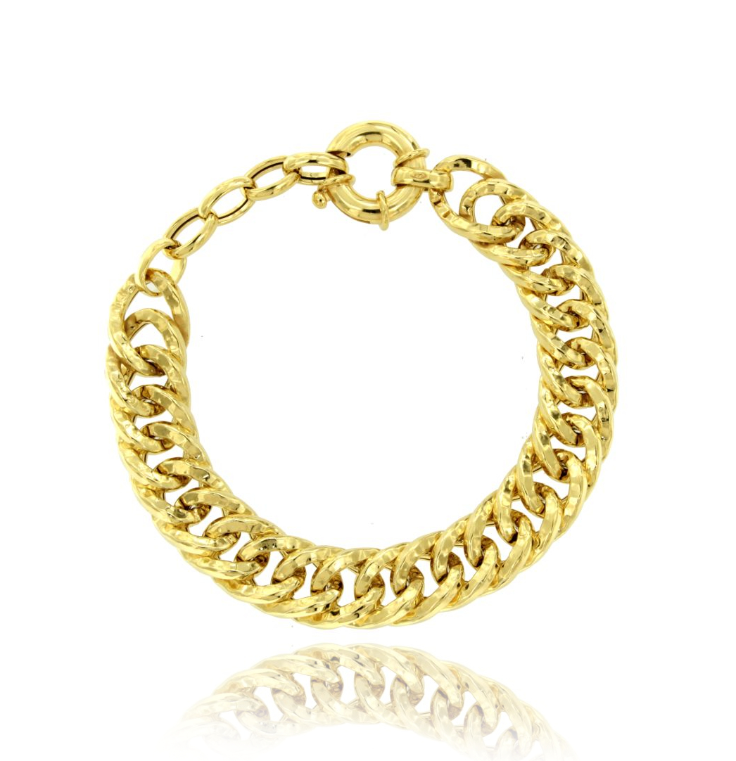 BRACCIALE MAGLIA GROUMETTE VUOTA CANNA QUADRATA MM 12 IN ARGENTO DORATO TIT 925 CM 18-21