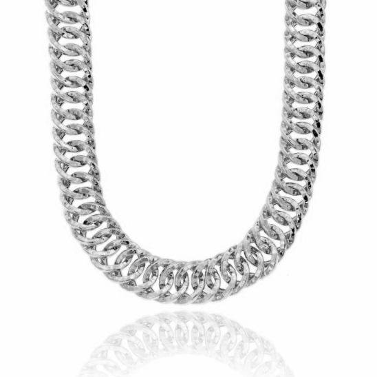 COLLANA MAGLIA A CERCHI CANNA QUADRATA MARTELLATA MM 16 IN ARGENTO RODIATO TIT 925 CM 45-50