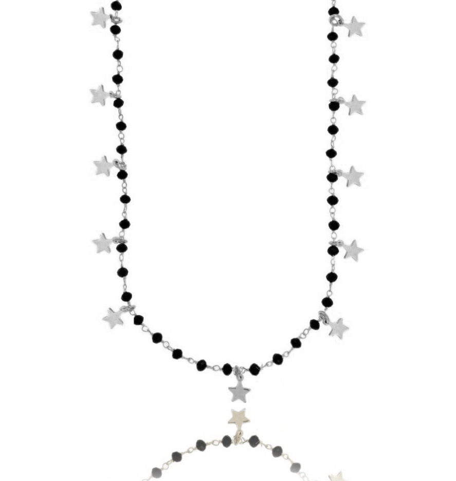 LACCIO CON PIETRE NERE E 15 STELLE PENDENTI IN ARGENTO TIT 925 CM 80
