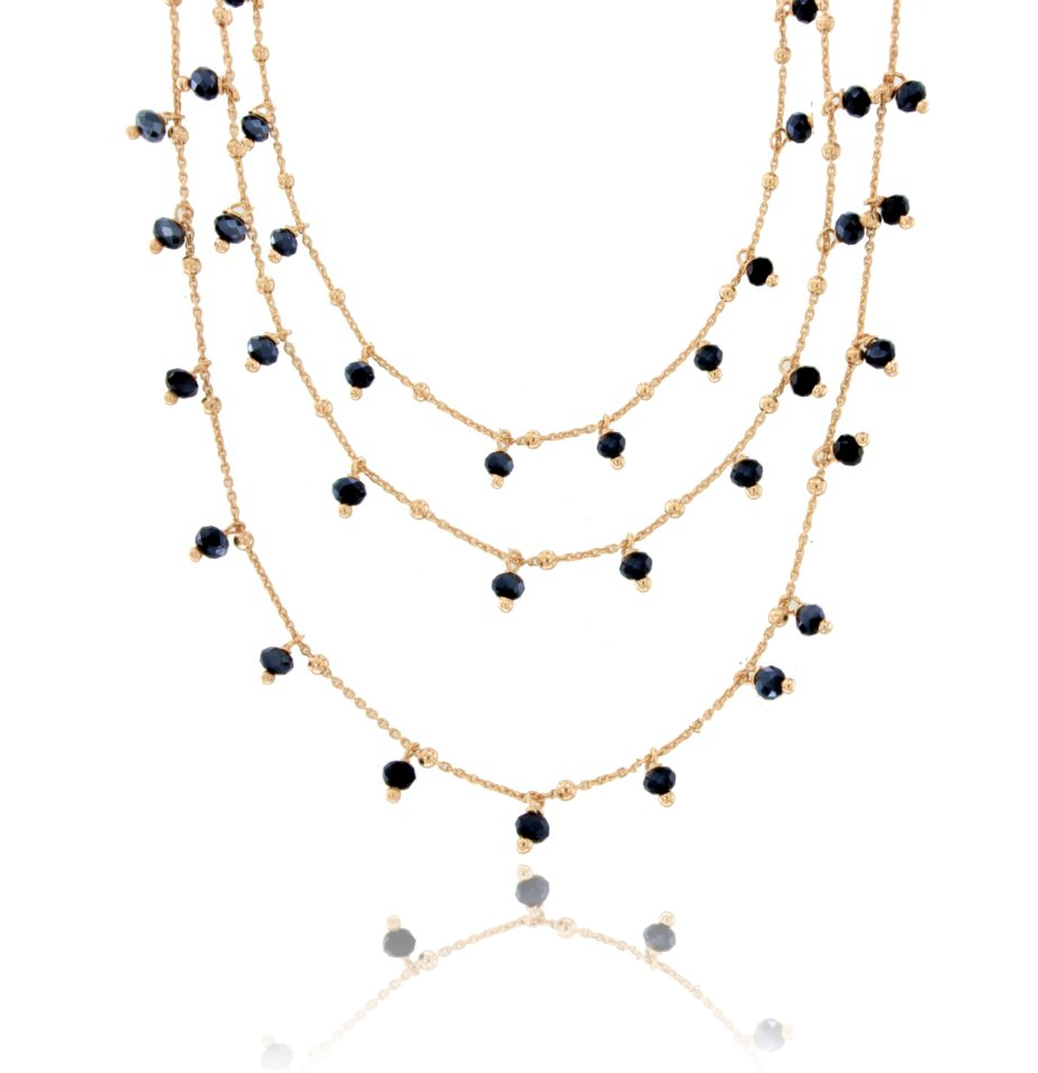 COLLANA FORZATINA A 3 FILI DEGRADE CON PIETRE BLU PENDENTI IN ARGENTO ROSATO TIT 925 CM 45-50