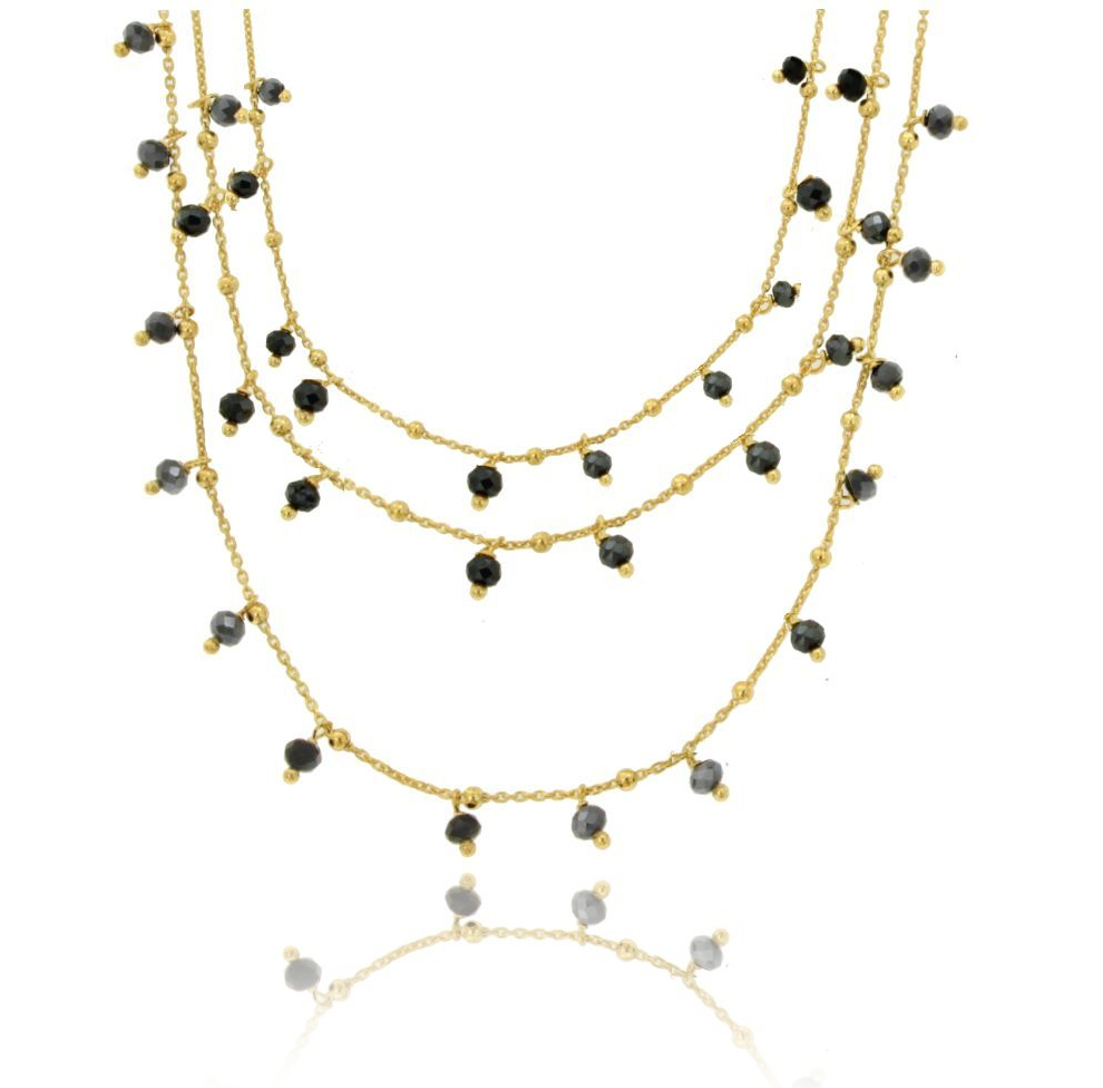 COLLANA FORZATINA A 3 FILI DEGRADE CON PIETRE BLU PENDENTI IN ARGENTO DORATO TIT 925 CM 45-50