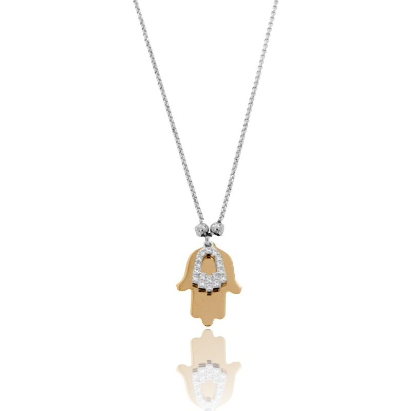 COLLANA ROLO' CON DOPPIO SIMBOLO PENDENTE IN ARGENTO TIT 925 E ZIRCONI
