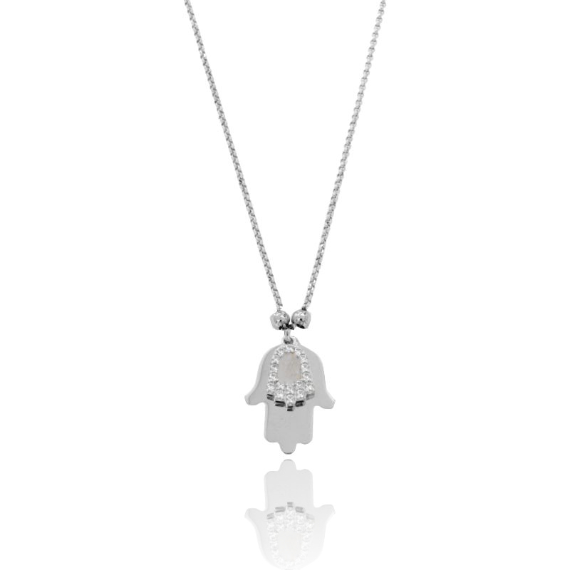 COLLANA ROLO' CON DOPPIO SIMBOLO PENDENTE IN ARGENTO TIT 925 E ZIRCONI