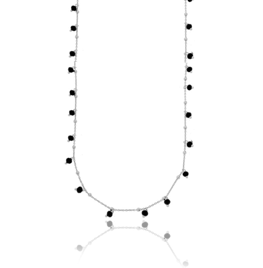 LACCIO FORZATINA CON PIETRE NERE PENDENTI IN ARGENTO RODIATO TIT 925 CM 80