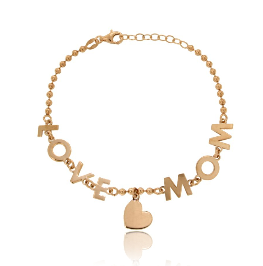 BRACCIALE A SFERE LOVE MOM IN ARGENTO ROSATO TIT 925‰ CM 18