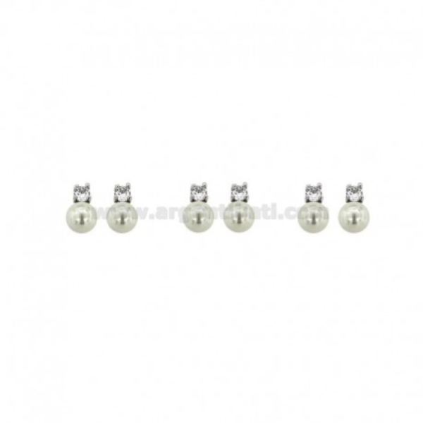 ORECCHINI PERLA A LOBO CON ZIRCONE 3 COPPIE IN ARGENTO RODIATO TIT 925
