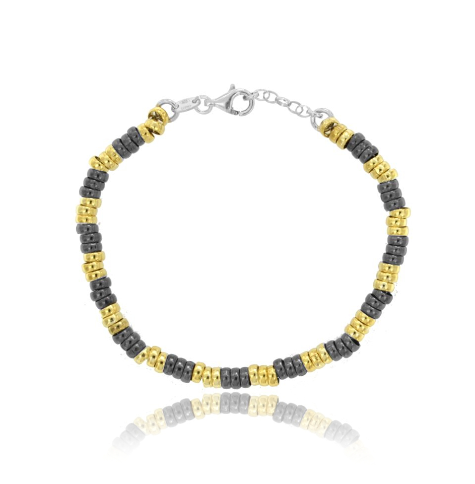 BRACCIALE RONDELLE IN ARGENTO DORATO E RUTENIO TIT 925 CM 18-20