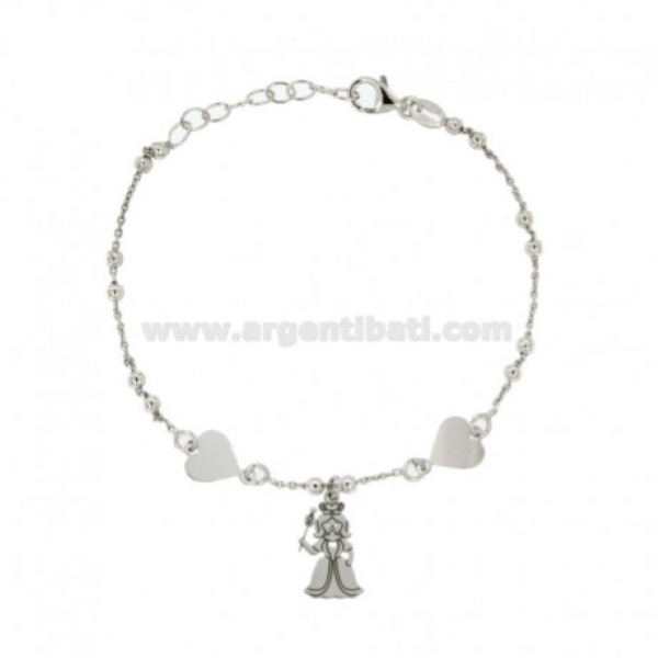 BRACCIALE FORZATINA CON SFERE ALTERNATE MM 2,5 CON CUORI E FATINA PENDENTE IN ARGENTO TIT 925 CM 18
