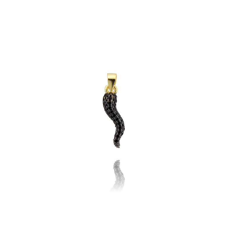 CIONDOLO CORNO MM 20X5 IN ARGENTO DORATO TIT 925‰ E ZIRCONI NERI