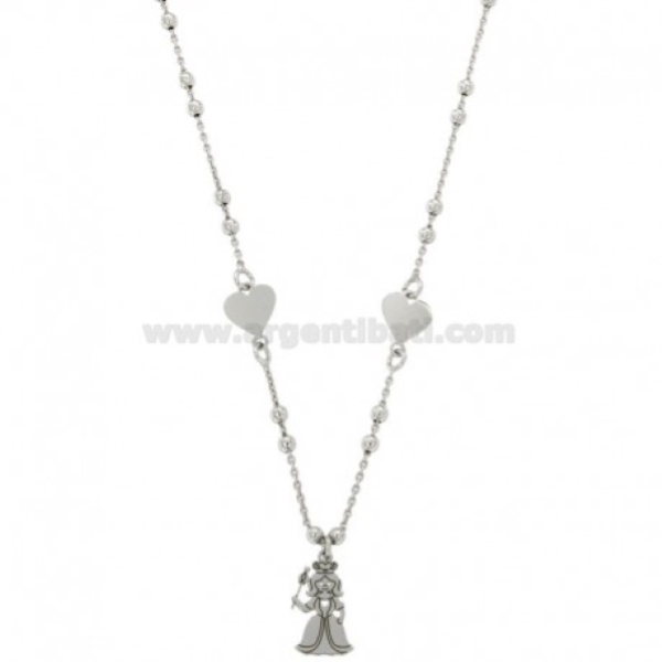 CATENA FORZATINA CON SFERE ALTERNATE MM 2,5 CON CUORI E FATINA PENDENTE IN ARGENTO TIT 925 CM 45