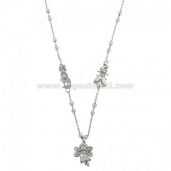 CATENA FORZATINA CON SFERE ALTERNATE MM 2,5 CON PRINCIPE, PRINCIPESSA E FATA MADRINA PENDENTE IN ARGENTO TIT 925 CM 45