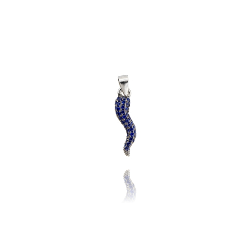 CIONDOLO CORNO MM 20X5 IN ARGENTO RODIATO TIT 925‰ E ZIRCONI BLU
