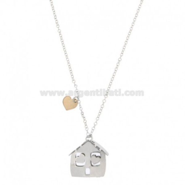 COLLANA ROLO' CON CASETTA PENDENTE IN ARGENTO RODIATO E RAMATO TIT 925‰ CM 40-45