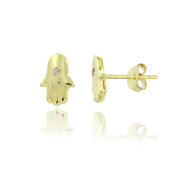 ORECCHINI A LOBO MANO DI FATIMA CON ZIRCONE BIANCO IN ARGENTO TIT 925