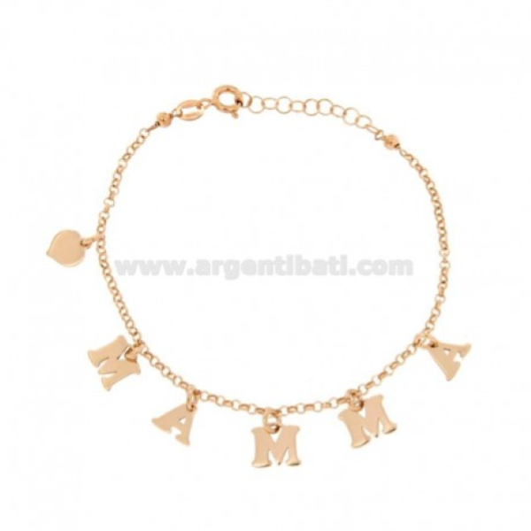 BRACCIALE ROLO' CON SCRITTA MAMMA PENDENTE IN ARGENTO ROSATO TIT 925‰ CM 17-20