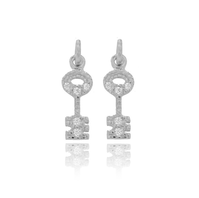 PZ 2 CIONDOLO CHIAVE MM 17X6 IN ARGENTO RODIATO TIT 925 E ZIRCONI
