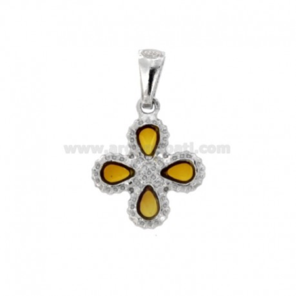 CIONDOLO CROCE 4 GOCCE MM 19X16 IN ARGENTO TIT 925‰ E SMALTO CATTEDRALE 