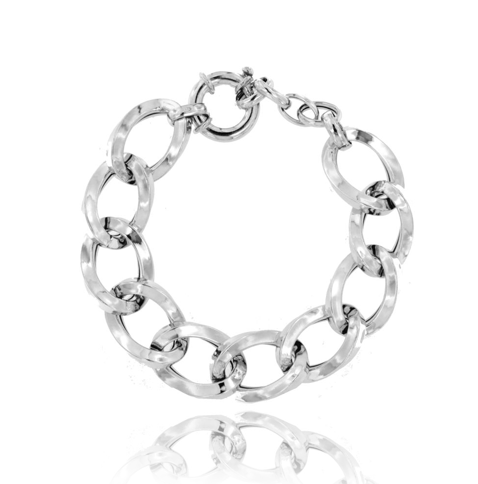 BRACCIALE A MAGLIA OVALE CANNA QUADRATA MM 21 IN ARGENTO RODIATO TIT 925 CM 19-21