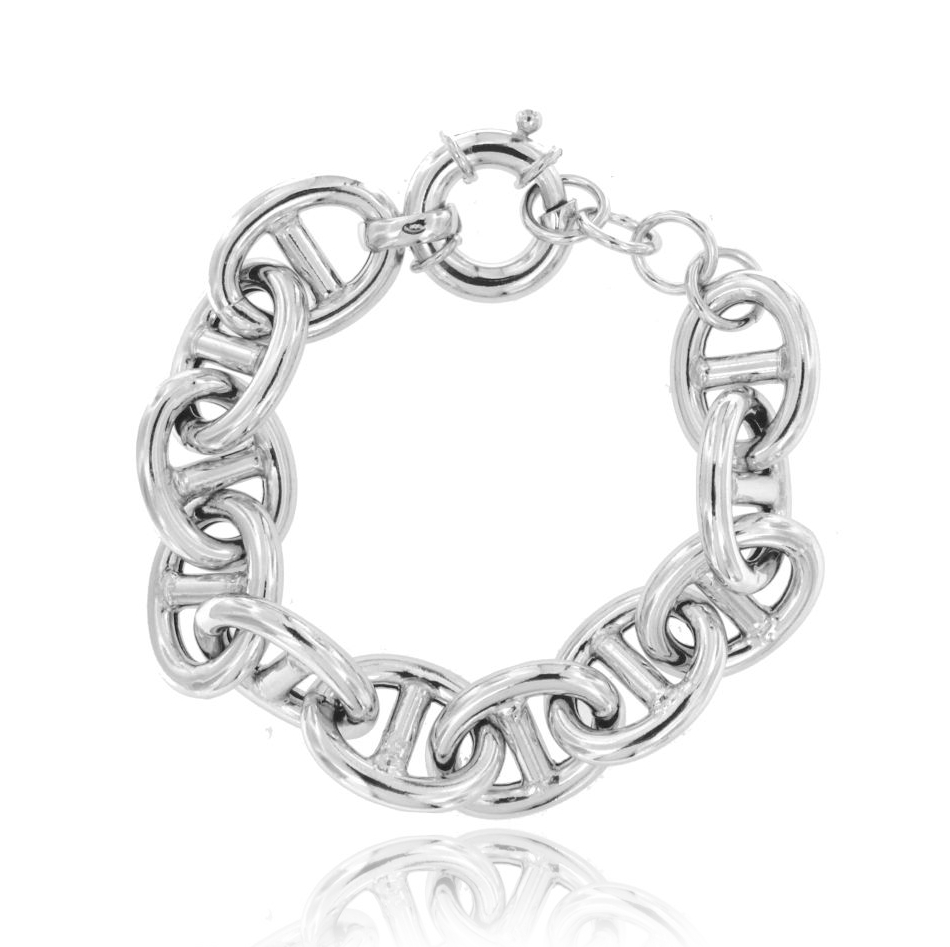 BRACCIALE A CATENA MARINA MM 22 IN ARGENTO RODIATO TIT 925 CM 19-21