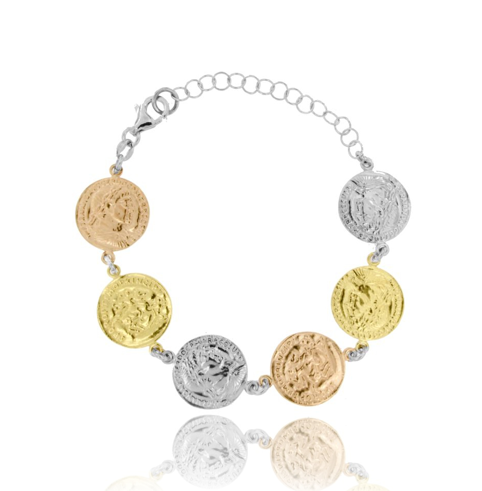 BRACCIALE CON MONETINE MM 16 IN ARGENTO TRICOLORE TIT 925 CM 17-20