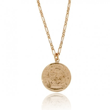 COLLANA A CATENA CON MONETA PENDENTE IN ARGENTO ROSATO TIT 925 CM 80