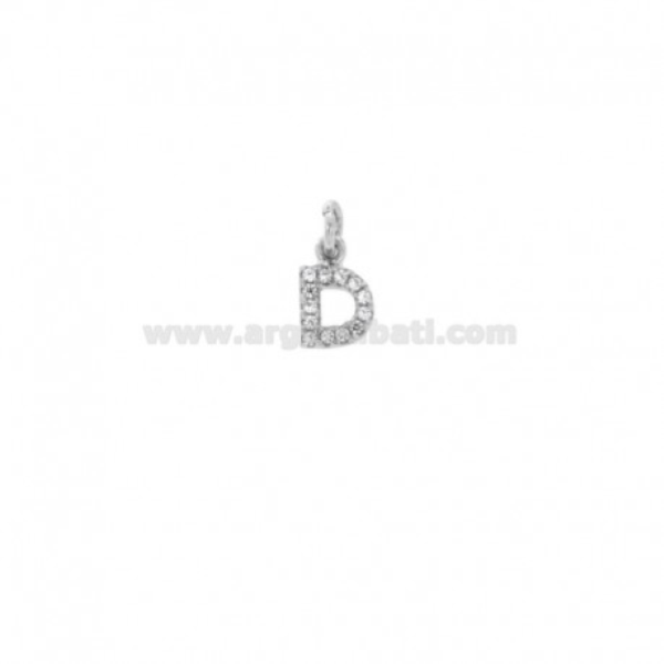 CIONDOLO LETTERA MM 8X5 CON ZIRCONI IN ARGENTO RODIATO TIT 925‰
