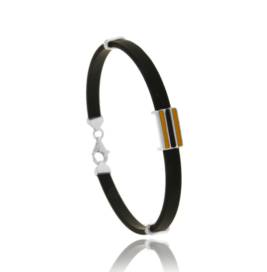 BRACCIALE CAUCCIU' CON BANDIERINA NAUTICA CENTRALE IN ARGENTO RODIATO TIT 925 CM 20