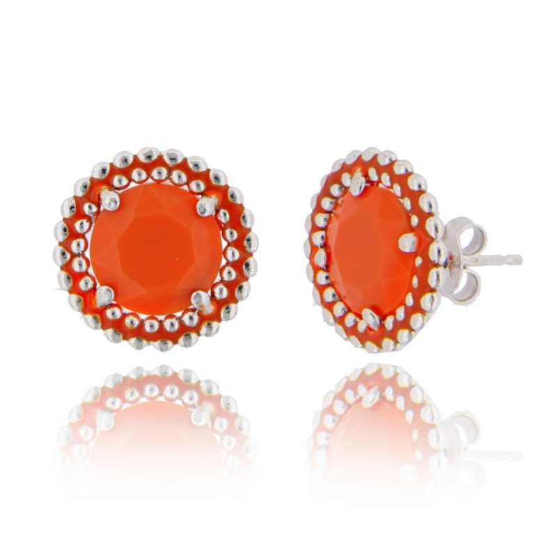 ORECCHINI A LOBO MM 15 CON MICROSFERE IN ARGENTO RODIATO TIT 925 PIETRA IDROTERMALE E SMALTO ARANCIONE