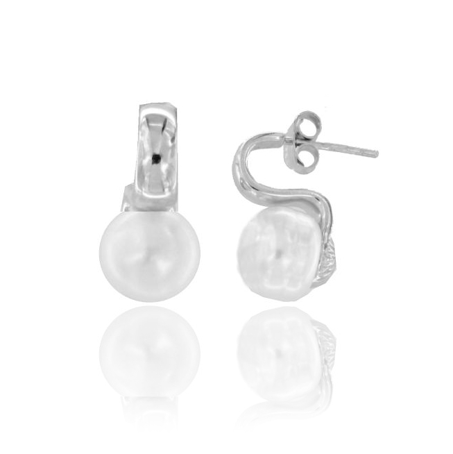 ORECCHINI CON PERLA IN ARGENTO RODIATO TIT 925‰