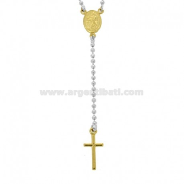 COLLANA TIPO ROSARIO CON SAN CRISTOFORO IN ARGENTO RODIATO E DORATO TIT 925 CM 50-55