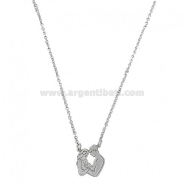 COLLANA ROLO' CON MAMMA, PAPA' E BIMBO CENTRALE IN ARGENTO RODIATO TIT 925 CM 40-45
