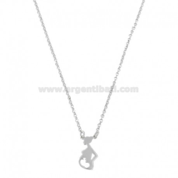 COLLANA ROLO' CON DONNA INCINTA CENTRALE IN ARGENTO RODIATO TIT 925 CM 40-45