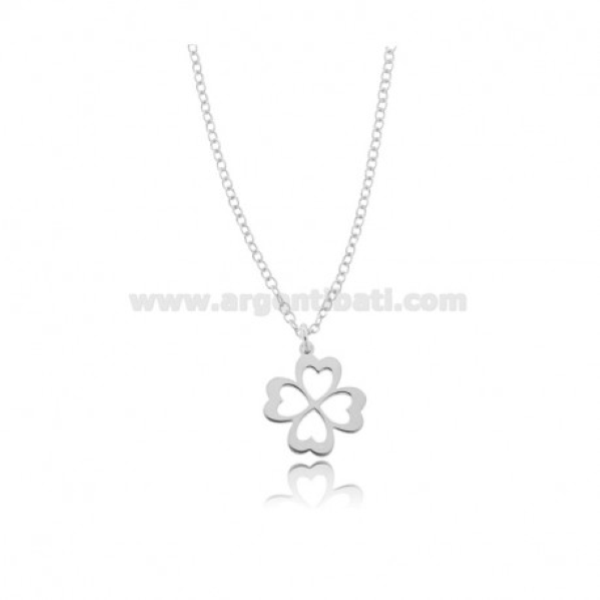 COLLANA ROLO CON QUADRIFOGLIO PENDENTE IN ARGENTO RODIATO TIT 925‰ CM 45