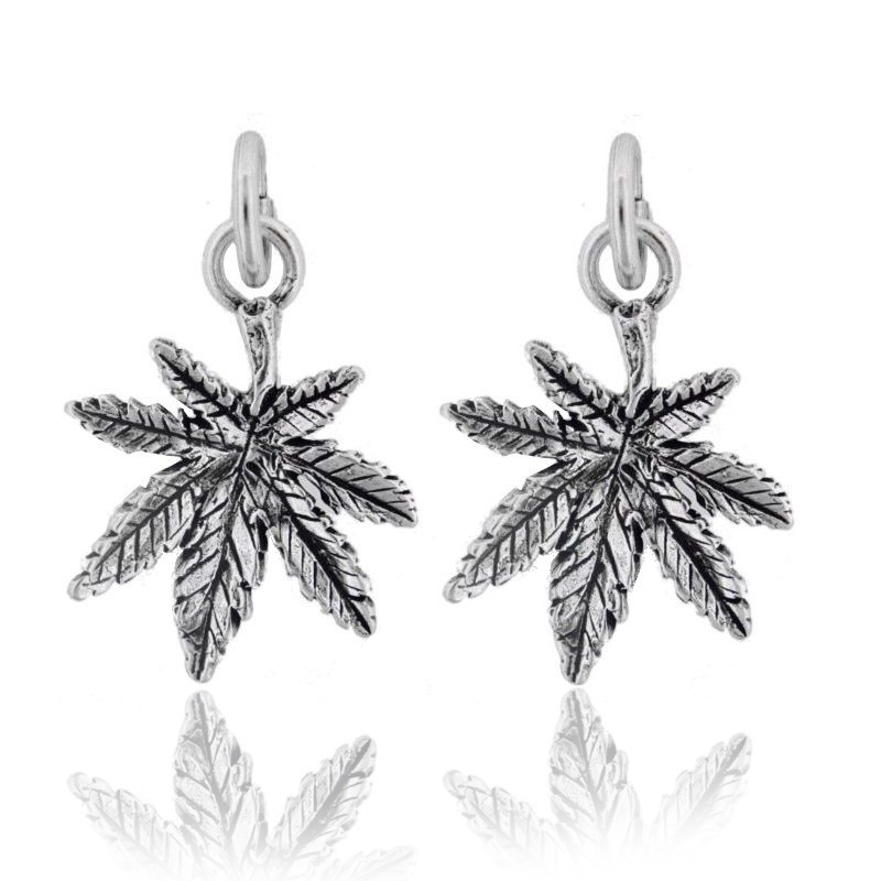 CIONDOLO PZ 2 FOGLIA MARIJUANA MM 25X20 IN ARGENTO BRUNITO TIT 800