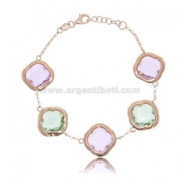 BRACCIALE 5 FIORI IN ARGENTO TIT 925 E PIETRE IDROTERMALI CM 18