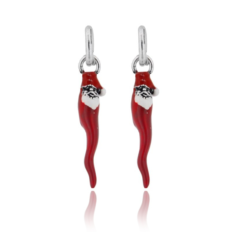 CIONDOLO PZ 2 CORNO BABBO NATALE MM 28X5 IN ARGENTO BRUNITO TIT 800 E SMALTO