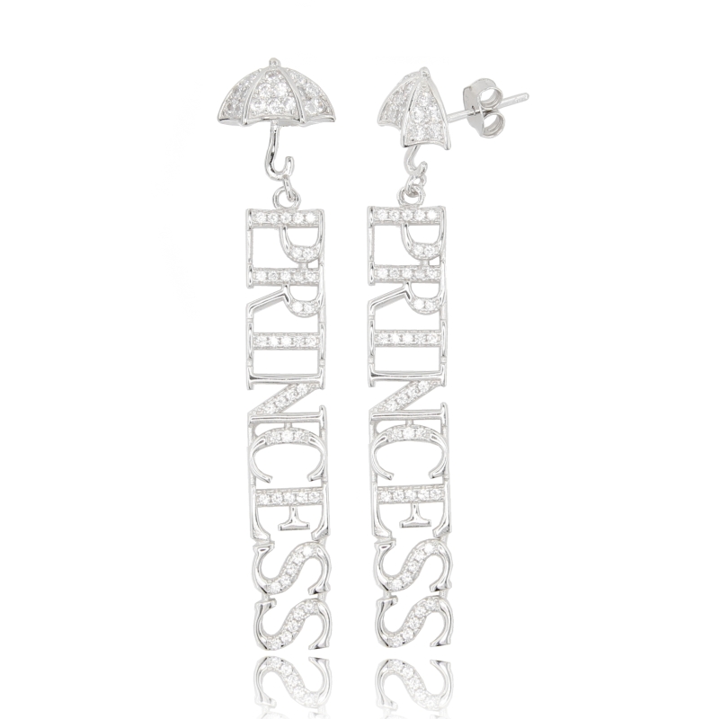 ORECCHINI PENDENTI PRINCIPESS IN ARGENTO RODIATO TIT 925 E ZIRCONI