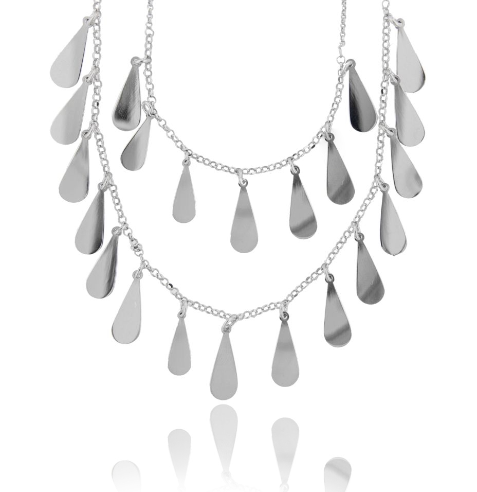 COLLANA ROLO' A 2 FILI DEGRADE CON GOCCE PENDENTI IN ARGENTO RODIATO TIT 925‰ CM 40-45