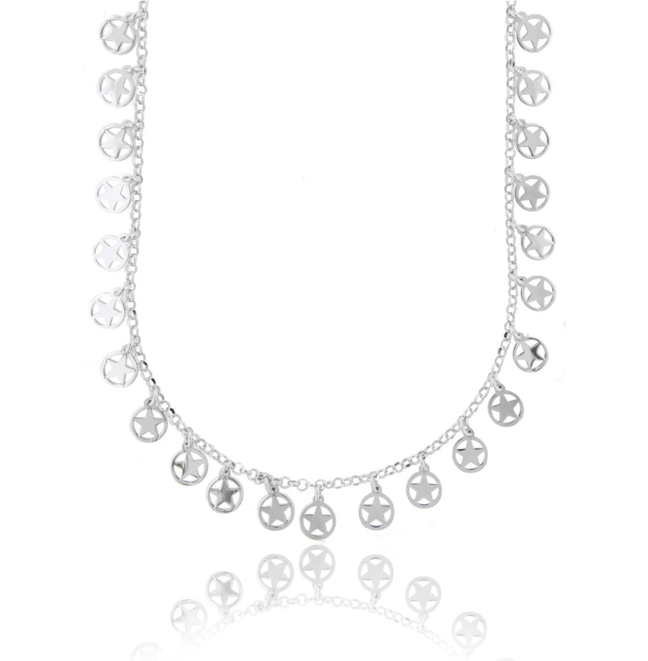 COLLANA ROLO' CON STELLE PENDENTI IN ARGENTO RODIATO TIT 925‰ CM 40-45