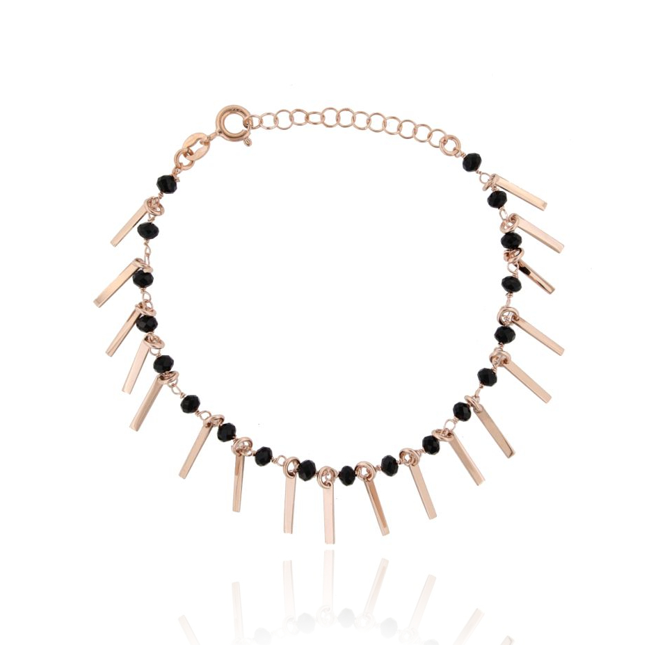BRACCIALE CON FIAMMIFERI E PIETRE PENDENTI IN ARGENTO ROSATO TIT 925‰ CM 17-19