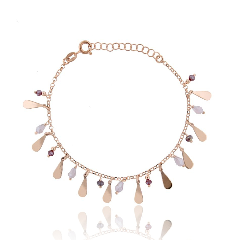BRACCIALE CON GOCCE E PIETRE PENDENTI IN ARGENTO ROSATO TIT 925‰ CM 17-19