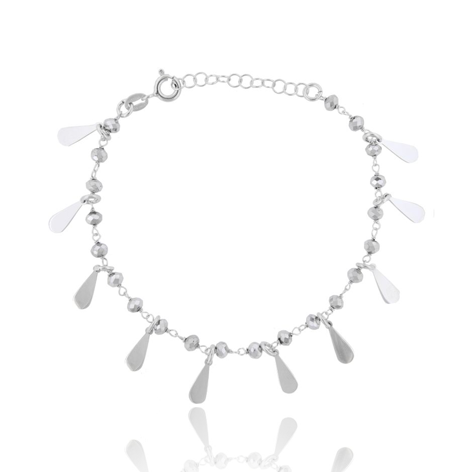 BRACCIALE CON GOCCE E PIETRE PENDENTI IN ARGENTO RODIATO TIT 925‰ CM 17-19