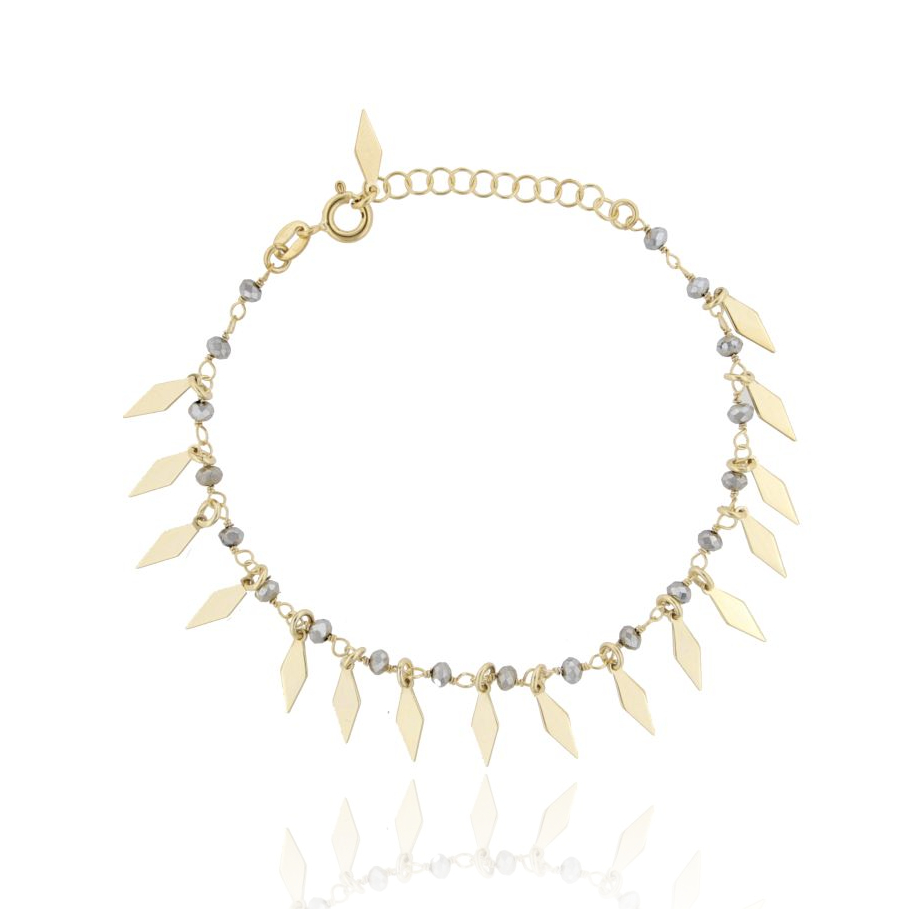 BRACCIALE CON ROMBI E PIETRE PENDENTI IN ARGENTO DORATO TIT 925‰ CM 17-20