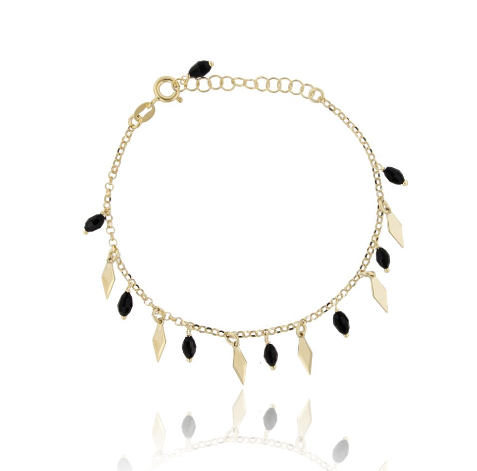 BRACCIALE CON ROMBI E PIETRE PENDENTI IN ARGENTO DORATO TIT 925‰ CM 17-20