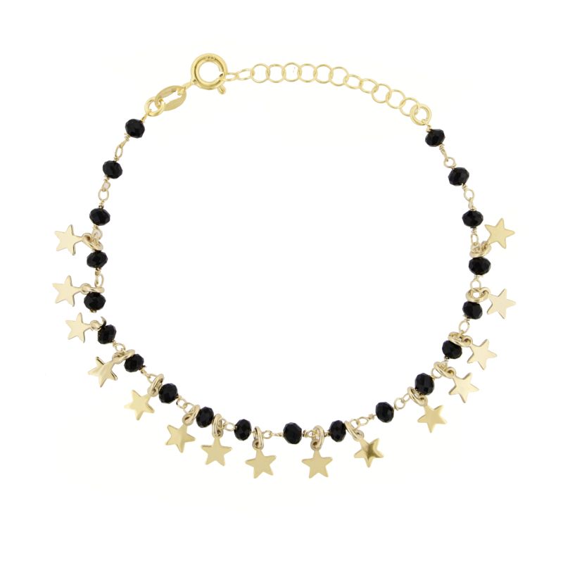 BRACCIALE CON STELLE E PIETRE PENDENTI IN ARGENTO DORATO TIT 925‰ CM 17-20