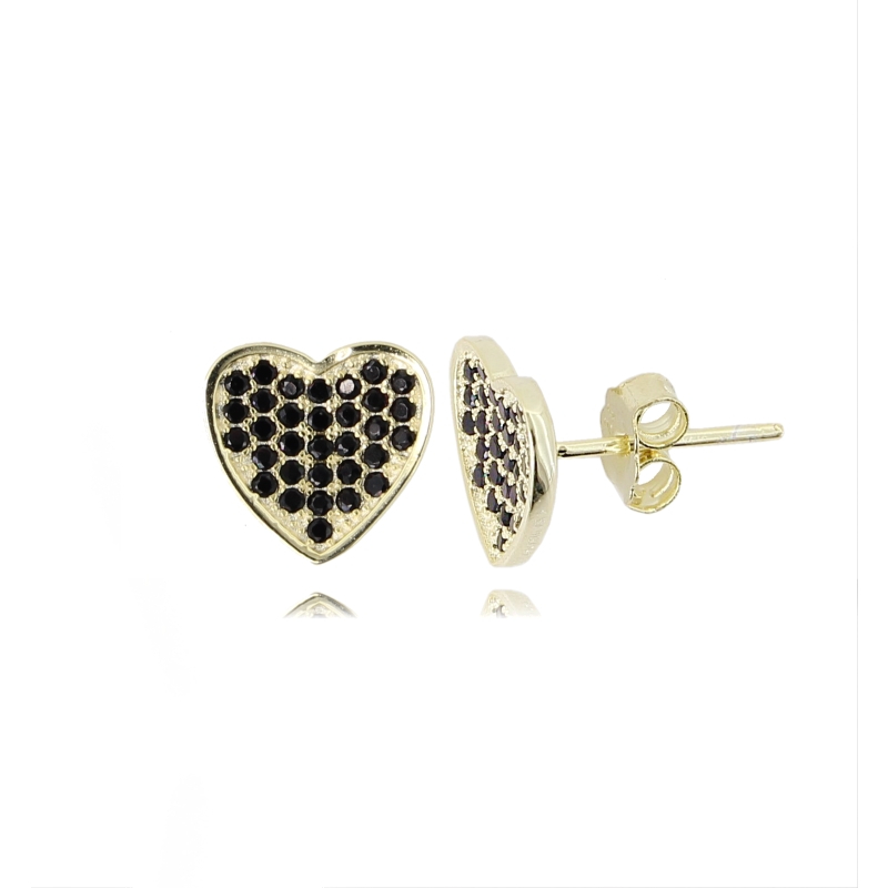ORECCHINI CUORE MM 10X10 IN ARGENTO DORATO E ZIRCONI