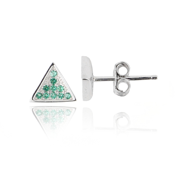 ORECCHINI TRIANGOLO MM 9X7 IN ARGENTO RODIATO E ZIRCONI