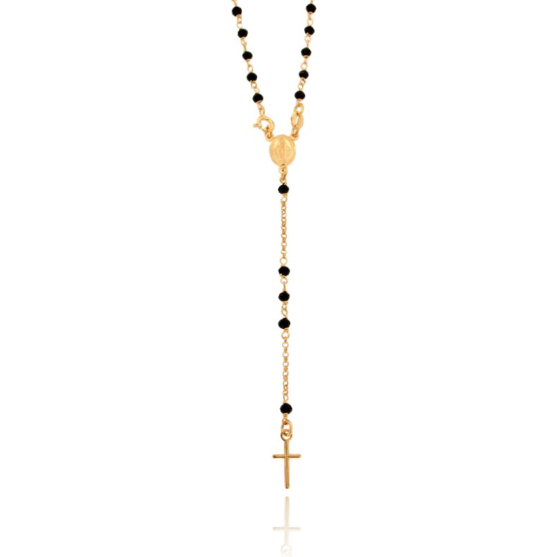 COLLANA ROSARIO ROLO' CON SFERE IN PIETRA FACCETTATA MM 3,5 IN ARGENTO ROSATO TIT 925‰ CM 50