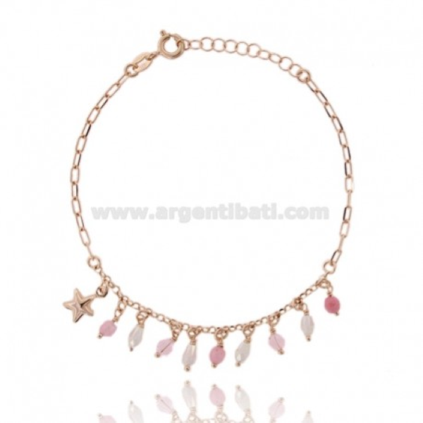 BRACCIALE CON PIETRE E STELLA PENDENTE IN ARGENTO ROSATO TIT 925 CM 17-19