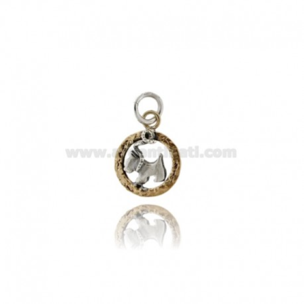 CIONDOLO CANE NEL CERCHIO MM 17 IN ARGENTO MICROFUSO BRUNITO TIT 925‰ E BRONZO